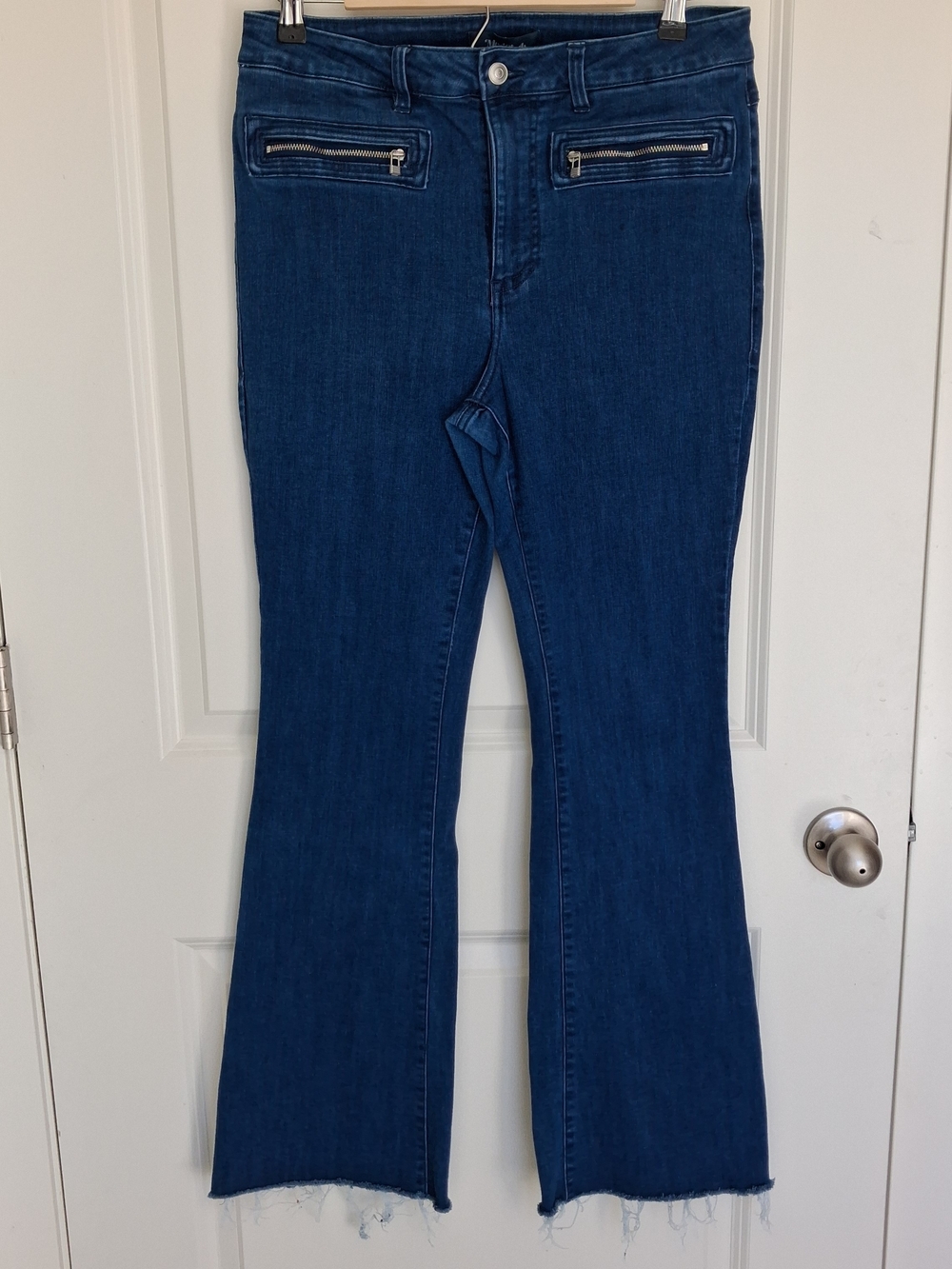 Modcloth Dark Blue Flare Jeans with Zipper Detail